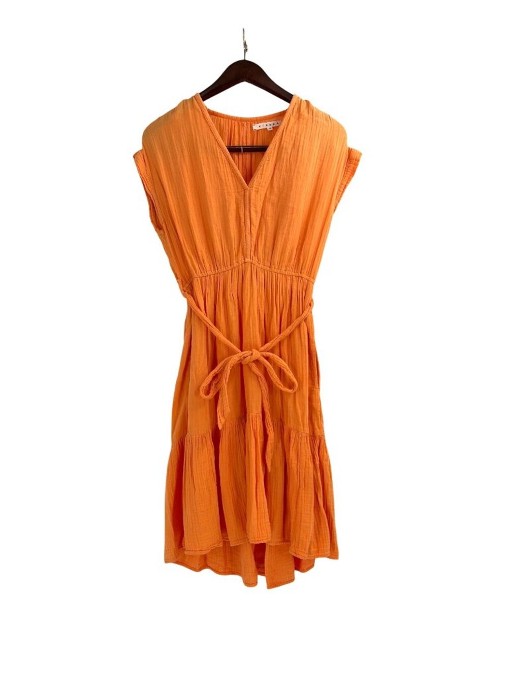 Xirena Maren Cotton Gauze Belted Dress Orangina Womens XS Summer Ruffle Feminine